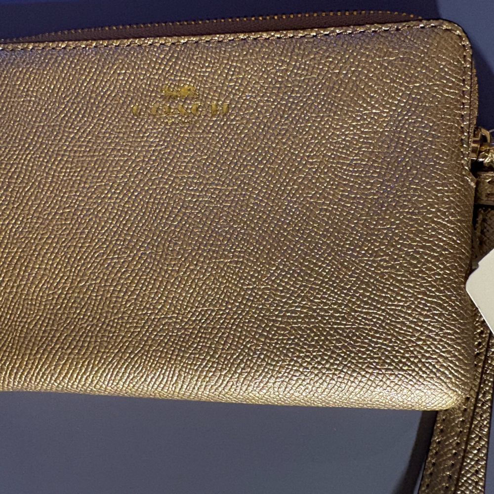 Coach Metallic Gold Textured Wristlet